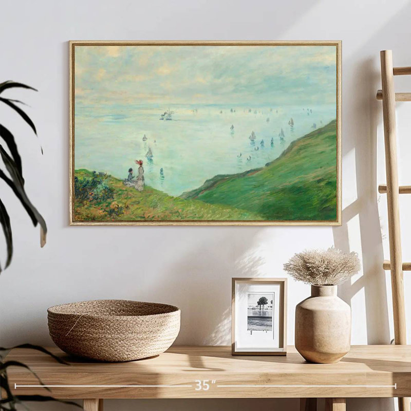 Falaises de Pourville, 1882, 25 po x 17 po, Cadre flottant en bois naturel