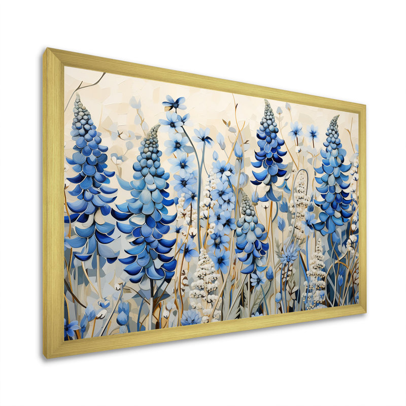 Elegant Blue Bonnets Meadow, reproduction d'art sur toile encadrée, H 24 po x l 32 po x P 1 po, Or