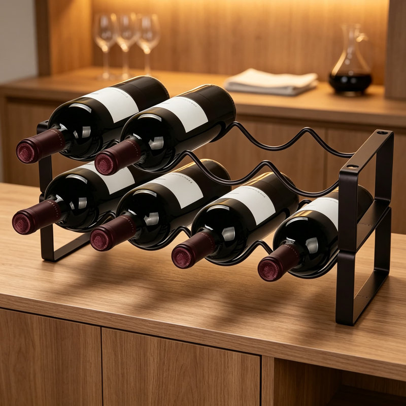 Comptoir de vin empilable, comptoir à deux niveaux, porte-bouteilles en métal et rangement, support à vin autoportant pour armoire, brun