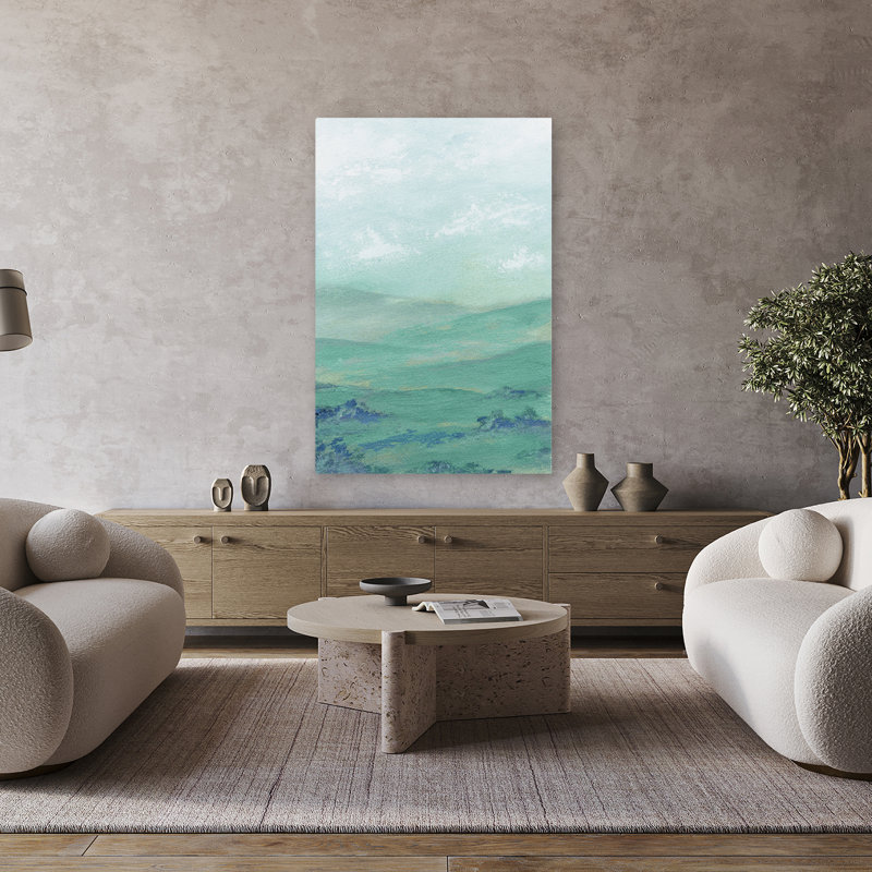 Green Hills For Miles I, paysage contemporain, aquarelle abstraite, colline, H 48 po x l 32 po