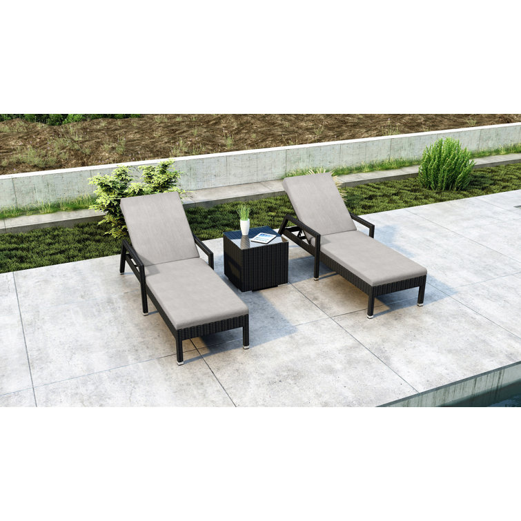Thornaby Outdoor Wicker Chaise Lounge Set with Table , Cushion Included