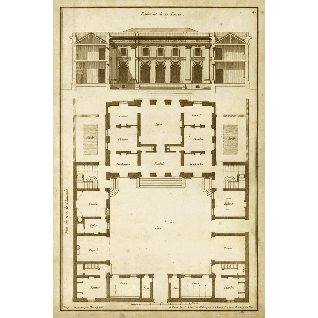 Leinwandbild Vintage Building & Plan I von Deneufforge