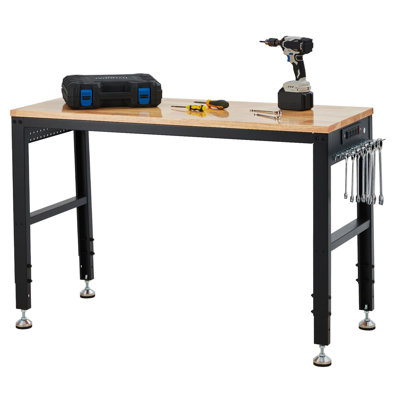 60*20 Inches Adjustable Workbench 2000 lbs Load Capacity Height Adjustable 29.5"-38.4" Ideal Heavy-Duty Garage Worktable with Built-in Power Outlet for Home Office & Workshop