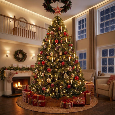 Sapin de Noël artificiel américain classique de 3 m (10 pi), forme conique symétrique avec aiguilles en PVC flexibles, grand sapin idéal pour un salon cathédrale, une entrée ou un hall ouvert, vert émeraude