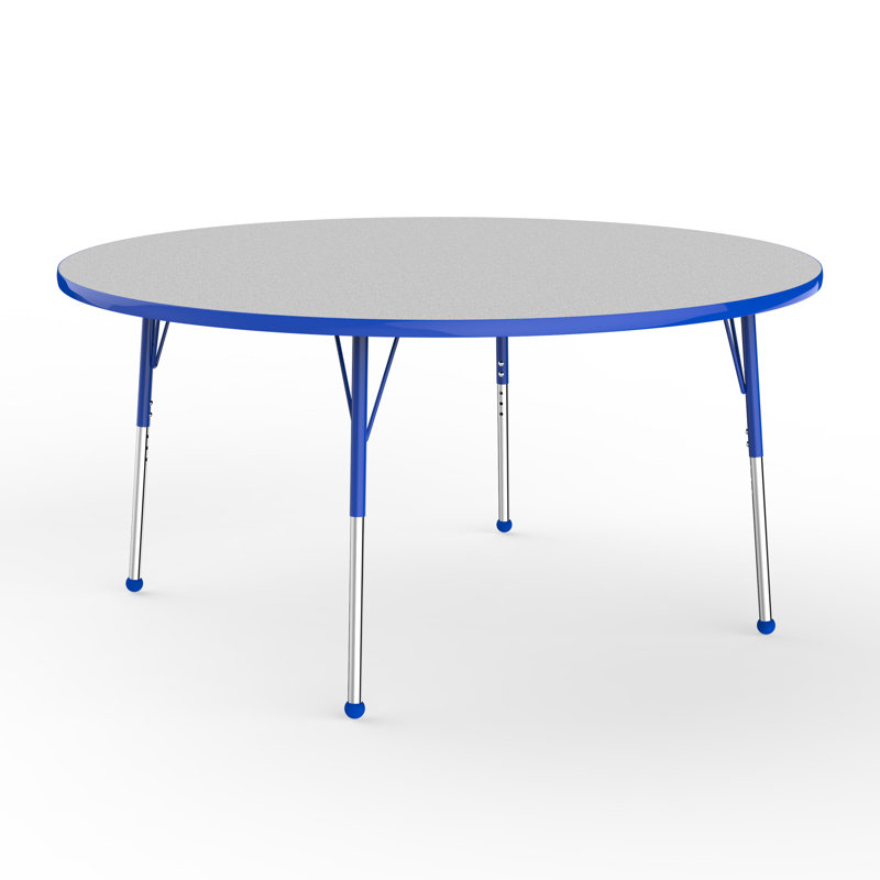 Table ronde à hauteur réglable, H 24 po x L 60 po x l 60 po, Gris / bleu, Standard Ball Glide