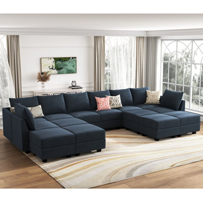 Tremee Velvet Modular Corner Sectional with Ottoman