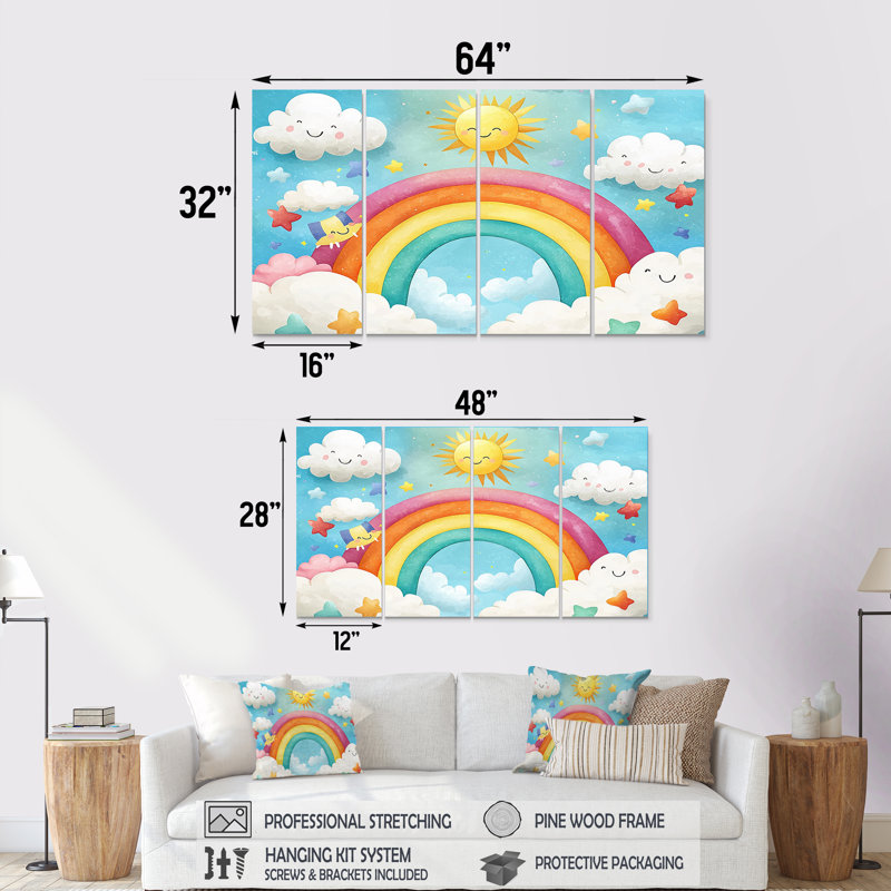 Rainbow Bright II - ensemble d'art sur toile de chambre de bébé, H 28 po x l 48 po