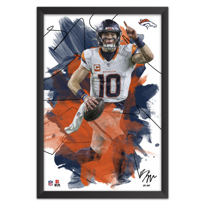 Tableau encadré de Bo Nix, joueur des Broncos de Denver (NFL), style coup de pinceau | 35,5 x 51 cm