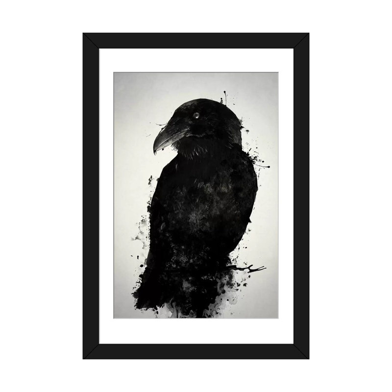 «The Raven», impression sur toile, H 24 po x l 16 po x P 1 po, Papier d'art encadré noir, Blanc