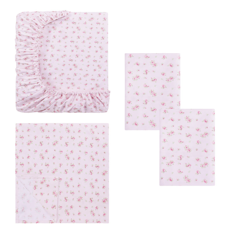 Ensemble de draps en microfibre 4 pièces Modern, Blush Floral, Ensemble de draps pour grand lit avec 2 taies d'or
