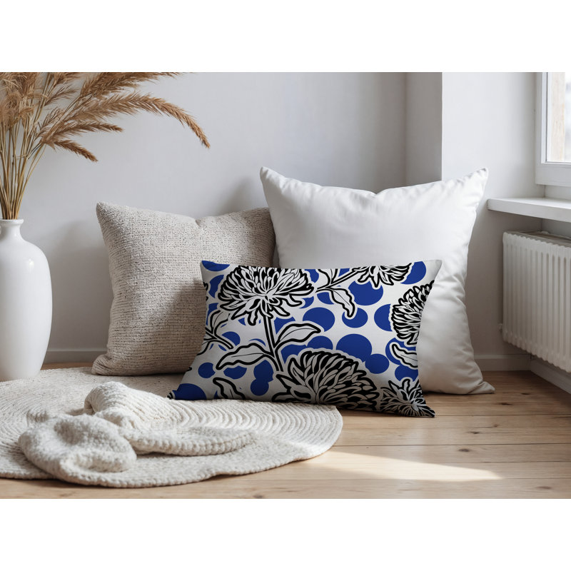 Oreiller rectangulaire réversible intérieur / extérieur Jae, Marine, Rectangle H 18 po x l 25 po