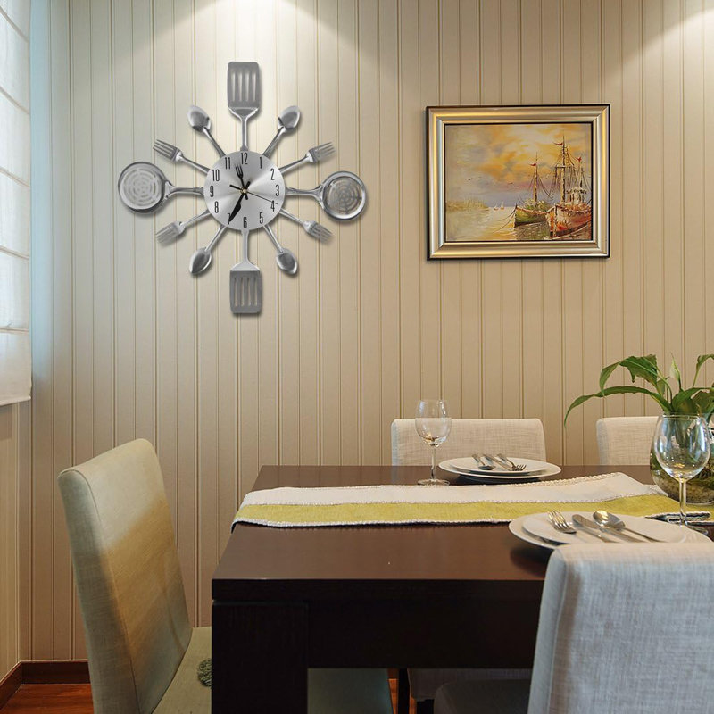 Tableware Kitchen Wall Clock, Silver