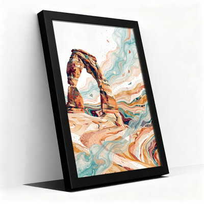 «Desert Rock Arch» avec toile tourbillonnante sur fond bleu et orange