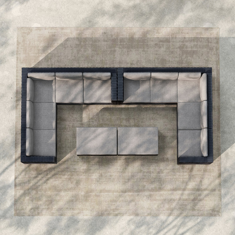 10-person Seat U-shaped Outdoor Sectional Set, Black