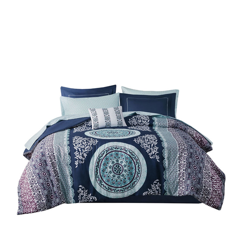 Style Full Comforter With Sheets - Navy Print Soft Trellis
