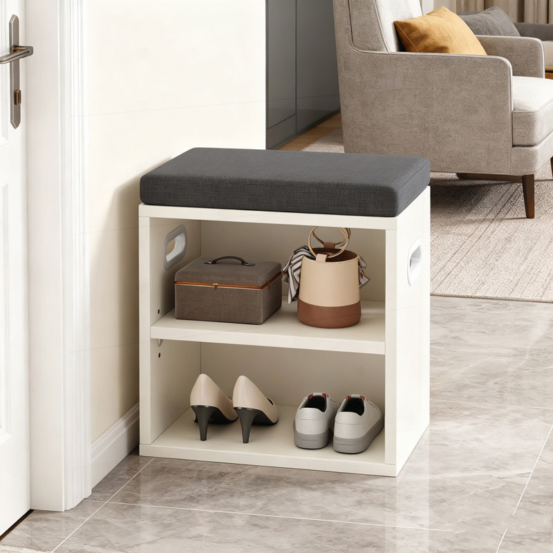 4 Pair Shoe Storage Bench, White/Dark Gray