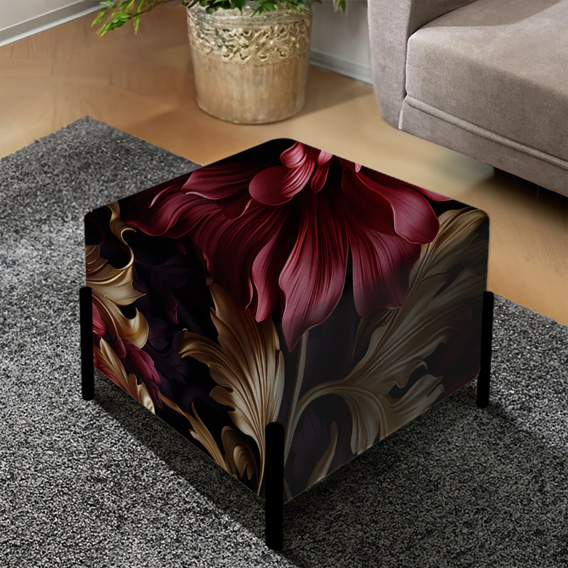 Damask Purple Baroque Floral Dreams - Damask Square Ottoman