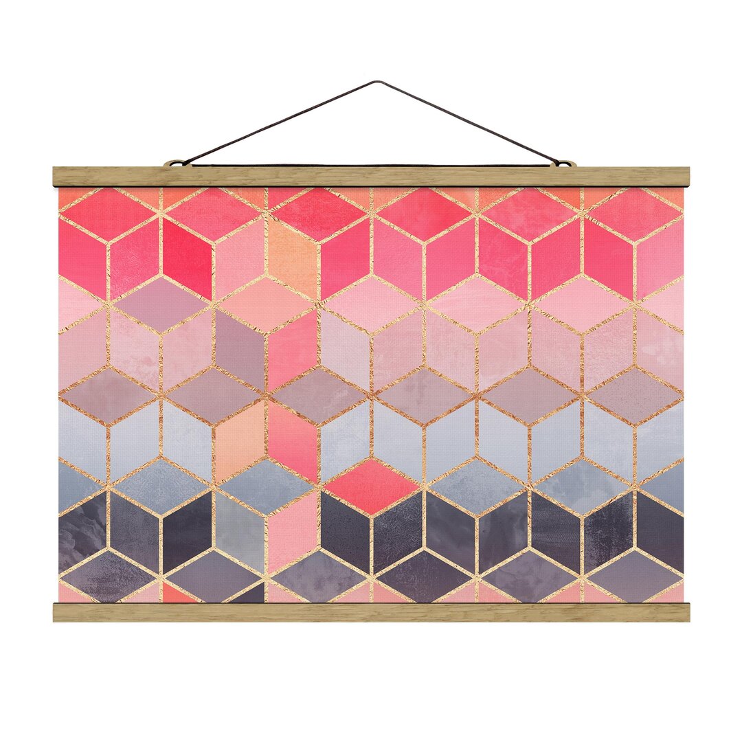 Stoffbild Colourful Pastel Golden Geometry von Elisabeth Fredriksson