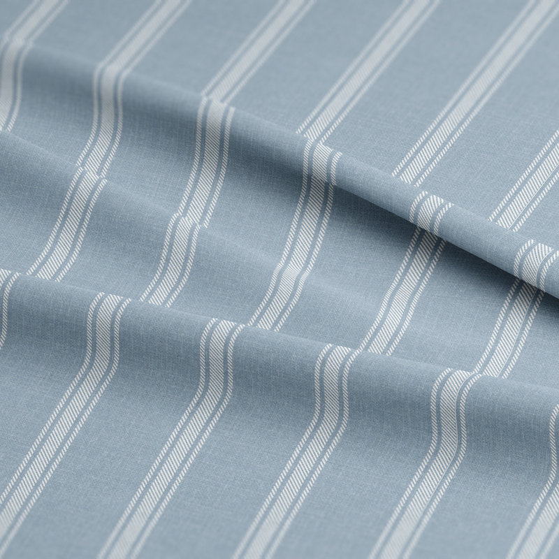 Shay Broad Ticking Stripe Cornflower Cotton Grommet Top Drapery Panel Set of 2, 50" W  x 192" L