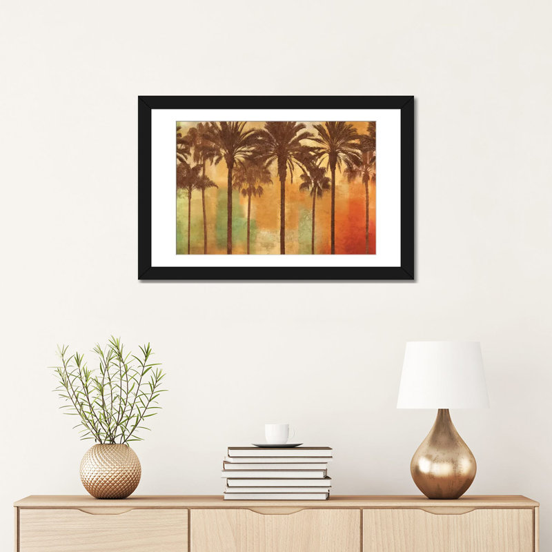 «Palm Paradise», impression sur toile, H 16 po x l 24 po x P 1 po, Papier avec cadre noir, Blanc