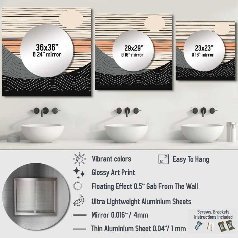 Paxico - Simple Horizon III formes abstraites grand miroir carré pour décoration murale, 23 po x 23 po