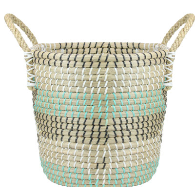 Panier en ruppie maritime naturelle 14 po avec détails noir sarcelle et blanc