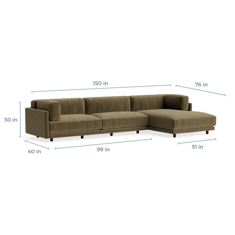 MTO - Sunday Sofa w/ Chaise, Right, Moss Velvet
