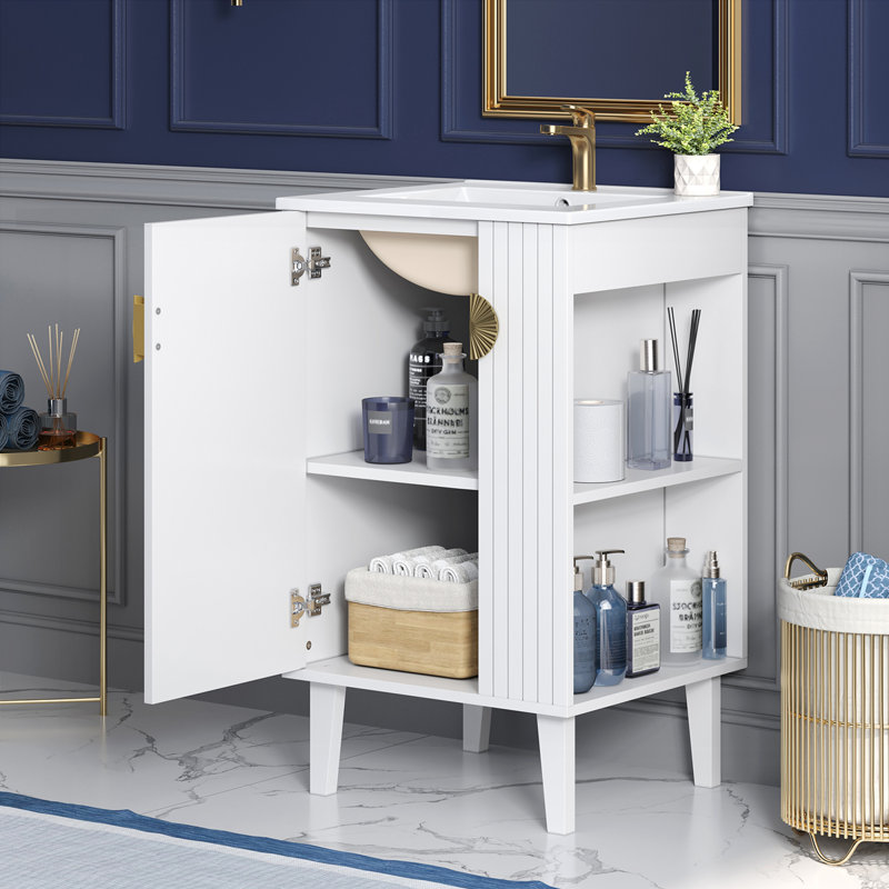 Meuble-lavabo de 20 po avec lavabo en céramique, Blanc
