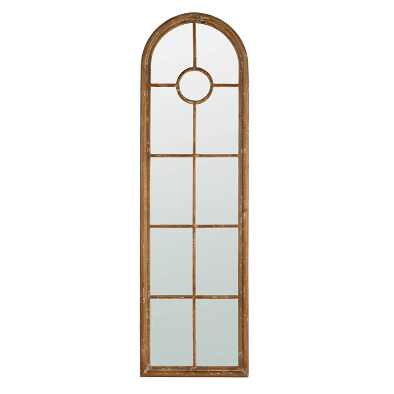 24X79" Halfround Elongated Mirror With Decorative Window Look Classic Architecture Style Solid Fir Wood Interior Decor