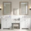 Meuble-lavabo double 84 po, 2 lavabos en céramique et comptoir en pierre reconstituée, meuble-lavabo avec rangement à 6 poignées en métal argenté et 6 tiroirs, blanc