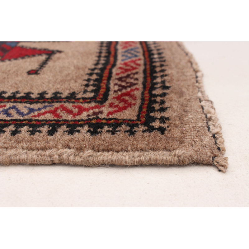 Tapis brun clair en laine noué à la main de conception unique 2 pi 10 po x 4 pi 11 po Zetzaf