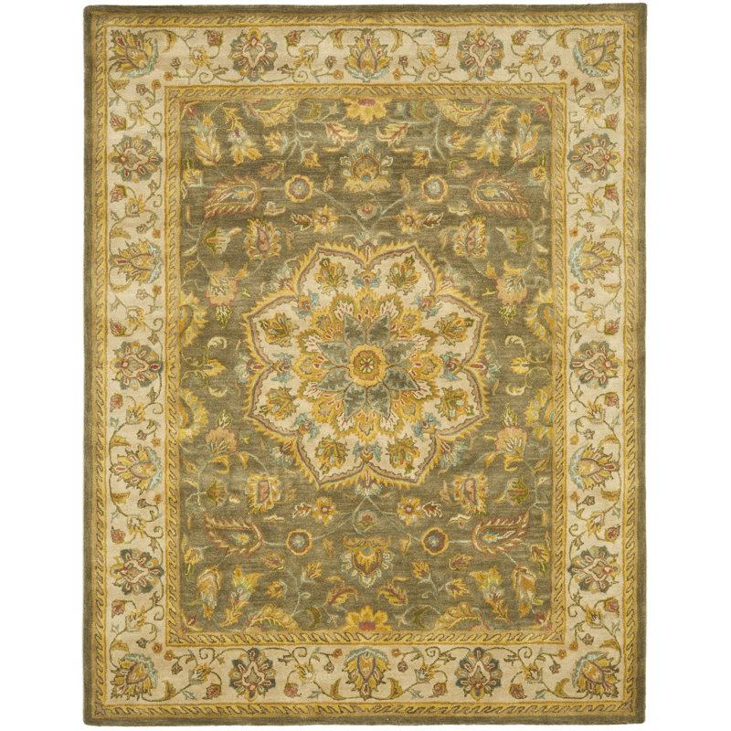 Tapis vert / taupe en laine touffeté à la main Cranmore, Rectangle 12 pi x 15 pi