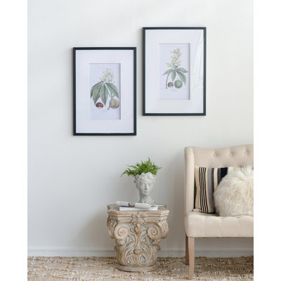 Ensemble de 2 reproductions d'art botanique encadrées, illustrations de plantes de châtaignier rétro 19,7 x 27,6 pouces avec cadres noirs et tapis blancs pour la décoration murale du salon
