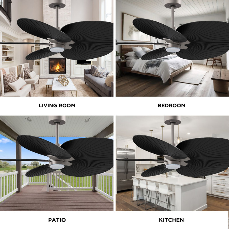 Alessandra Tropical - Five Blade Ceiling Fan - Integrated LED -Matte Black Finish -Light Blue Blades, Brushed Nickel