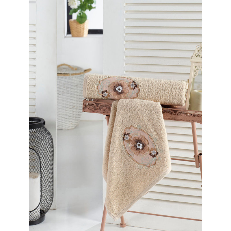 Ensemble de serviettes 100% coton 2 pièces Bera, Cappuccino