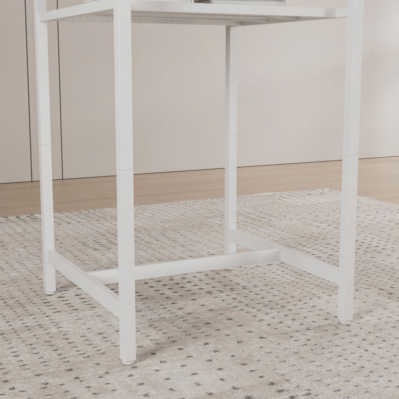 Table de bar, équipée de 2 tabourets de bar, avec dossier et cloison, Blanc / brun 
