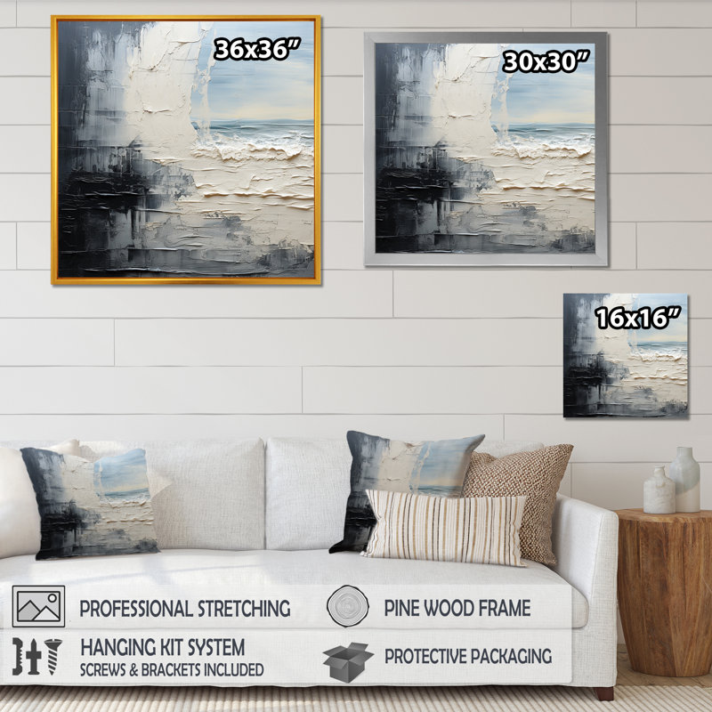 Peinture abstraite liquide crème et noire II - décoration murale abstraite, Cadre naturel flottant, H 24 po x l 24 po