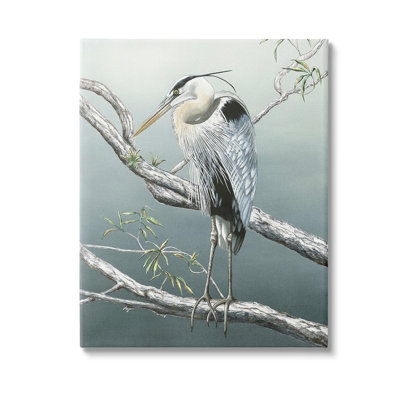 Art traditionnel sur toile, "Heron traditionnel sur une branche" par Christine Reichow