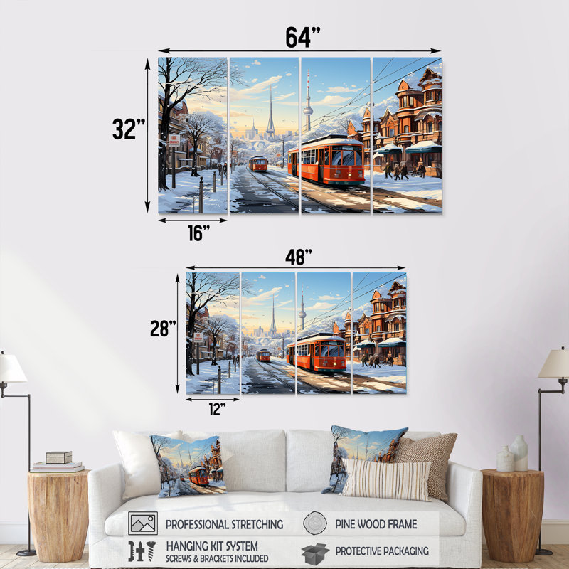 Toronto City In Winter I - ensemble d'art mural 4 pièces Toronto, H 28 po x l 48 po