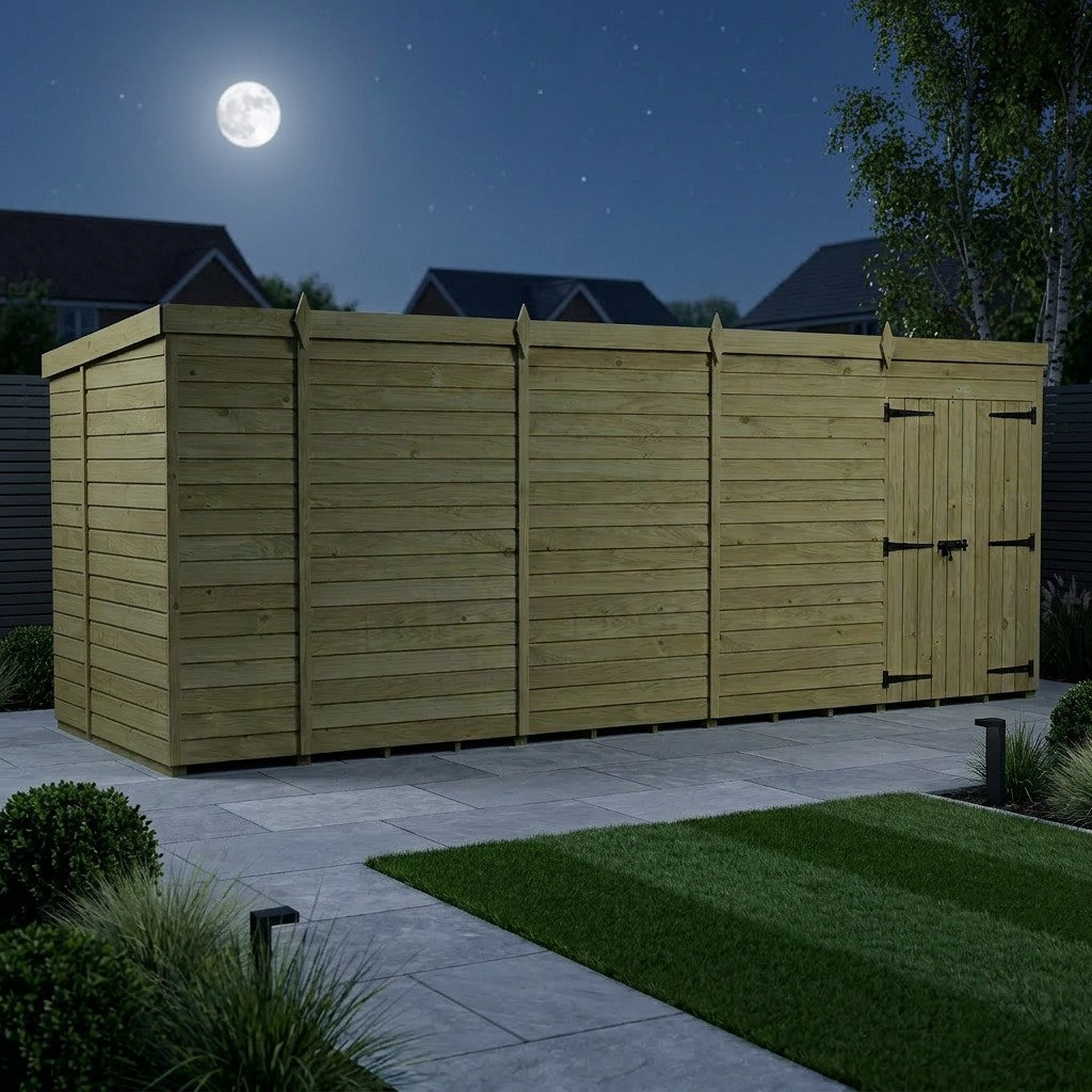 Total Sheds 18ft x 6ft Pent Garden Shed - Double Door - No Windows - Pressure Treated Timber - UK Manufactured