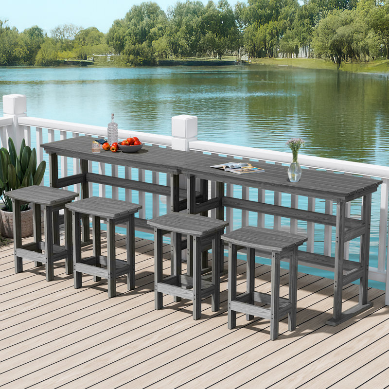 Davonia 3-Piece HDPE Plastic Outdoor Plastic Outdoor Patio Rectangle Bar Height Bistro Dining Set in Gray