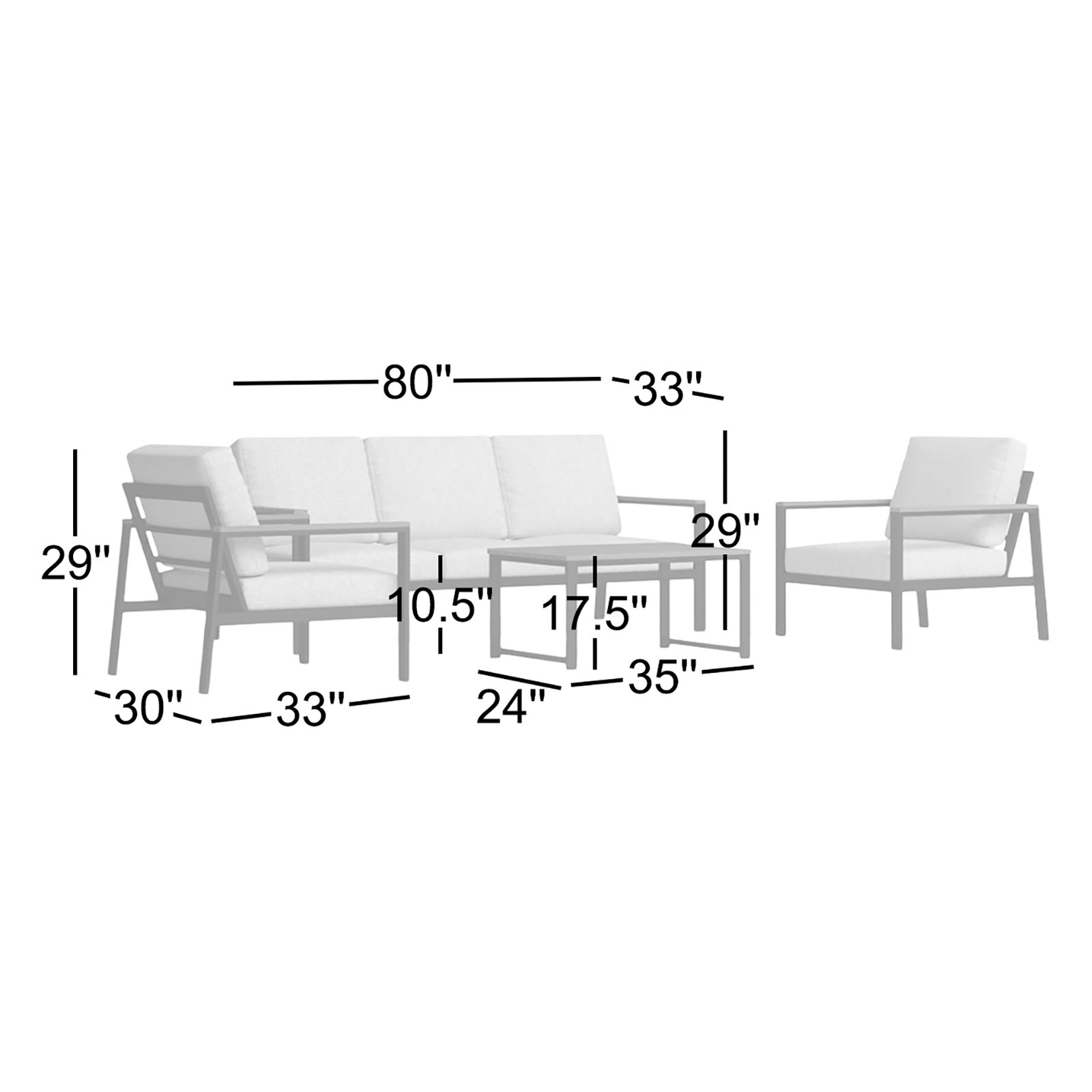 Townsend 5-Person Sunbrella® Patio Seating Group, Cast Silver Sunbrella®