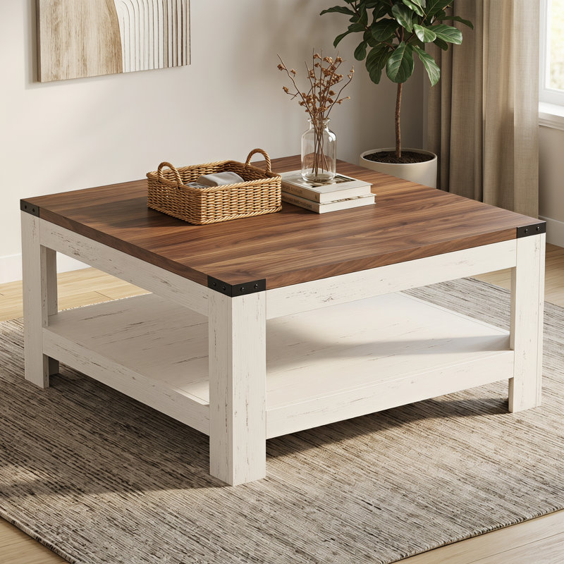Table basse Zara, Blanc / Noyer foncé