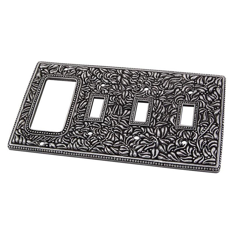 San Michele 4-Gang Toggle Light Switch / Rocker Combination Wall Plate, Antique Silver