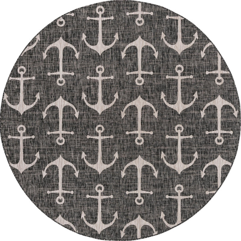 Tapis gris anthracite intérieur / extérieur Glidden, Rond 7 pi 10 po