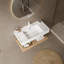 Meuble-lavabo mural 36 po avec lavabo vasque en pierre blanche Wofford, tablettes rayées, finition noyer cannelle, robinet non inclus