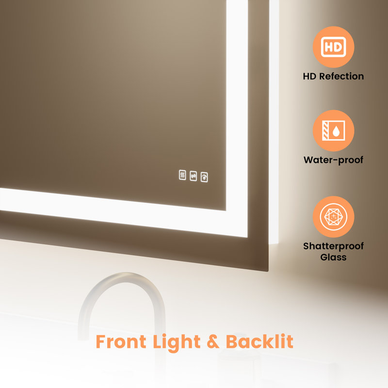 UL Certified Frameless LED Light Anti-Fog Wall Bathroom Vanity Mirror with Backlit & Frontlit, 40" x 48"