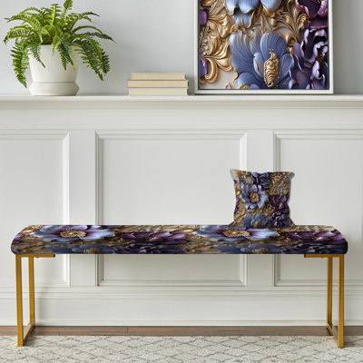 Banc floral rembourré or