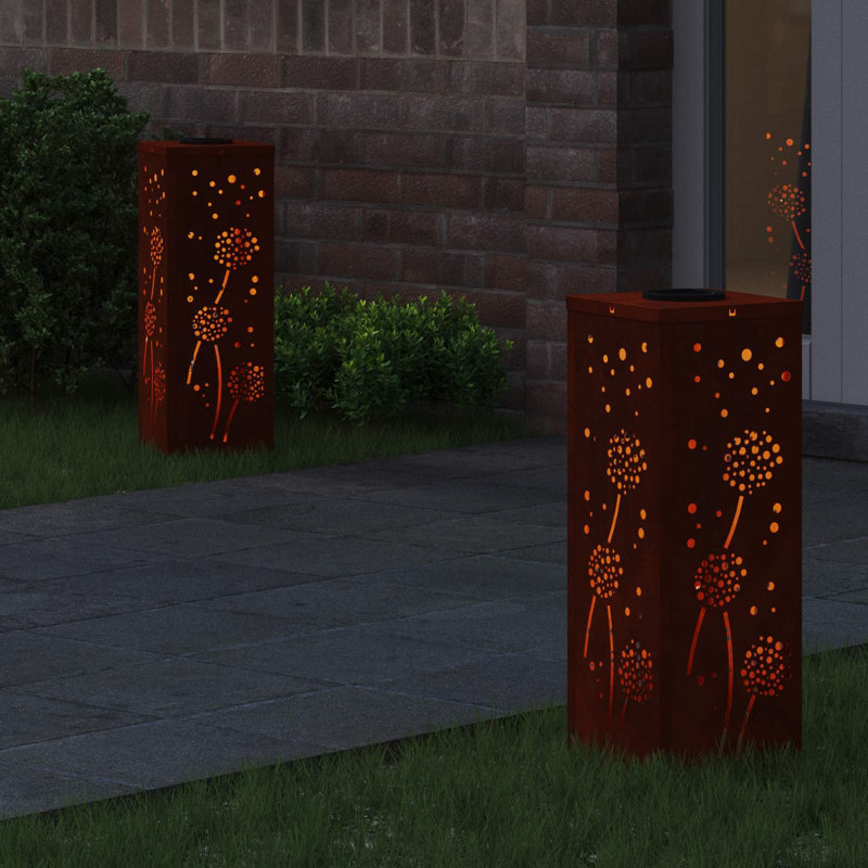 Solar Powered Steel Pathway Light, 50cm H x 18cm W x 18cm D, Rusty