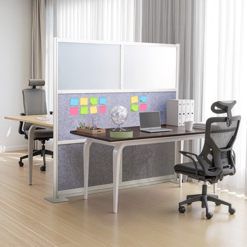 Cloison de séparation de bureau, cloison modulaire 70 po x 70 po, cloison de poste de travail en PET avec fenêtres givrées, panneau d'intimité autoportant pour bibliothèque de bureau